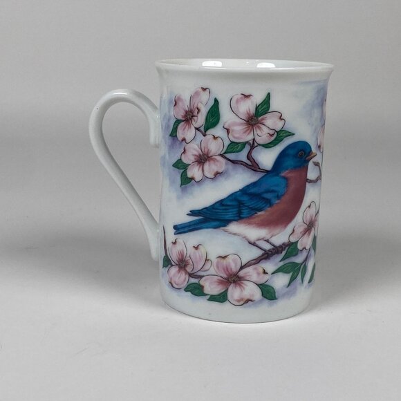 Vintage 1996 Bluebird Dogwood Flowers Coffee Mug Cup Porcelain Cottagecore - Picture 3 of 6